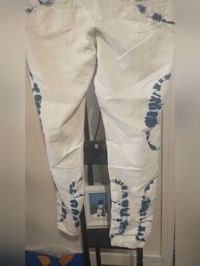Revolution White Jeans with Blue Tie-Dye Accents
